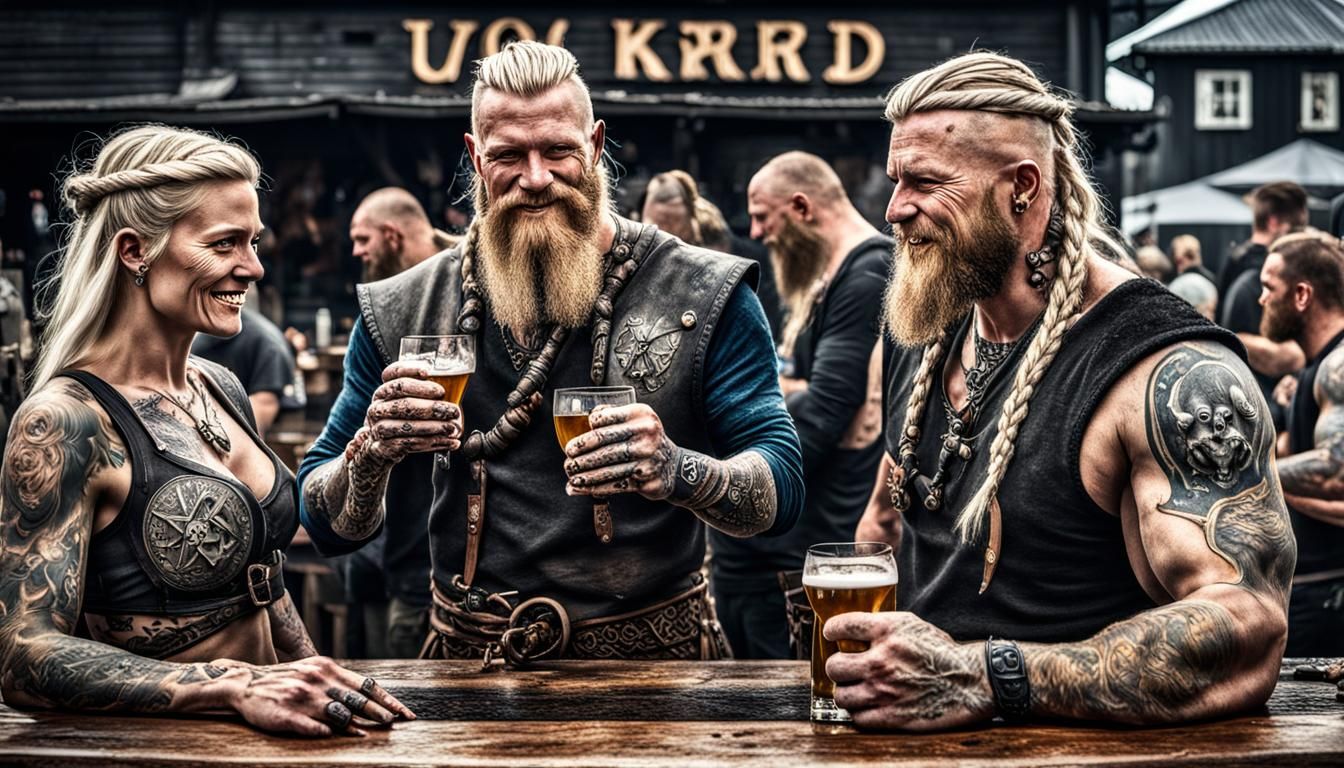 Happy Vikings Drinking Mjød in Valhalla, Springtime