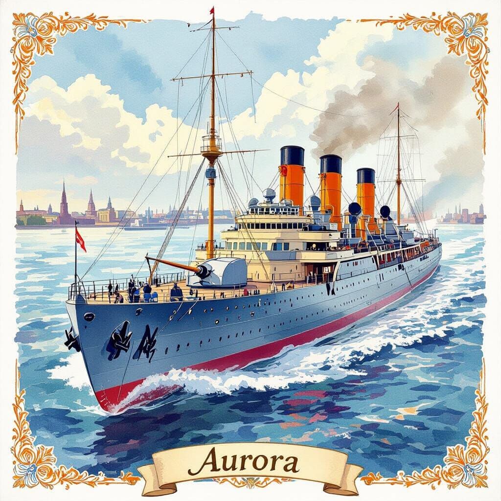 Aurora Cruiser in Watercolor, Collectible Card Style