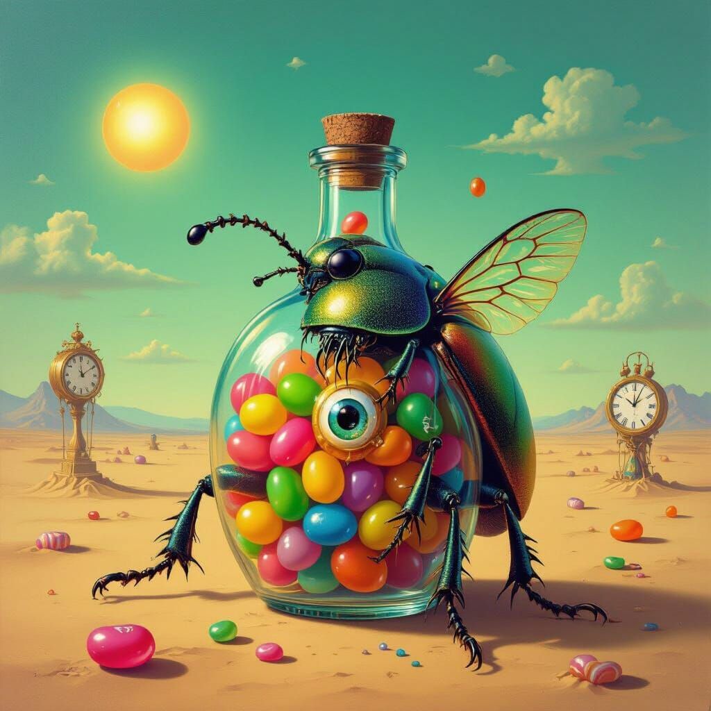 Surreal Beetle Jelly Bean Fusion in Dalí Style