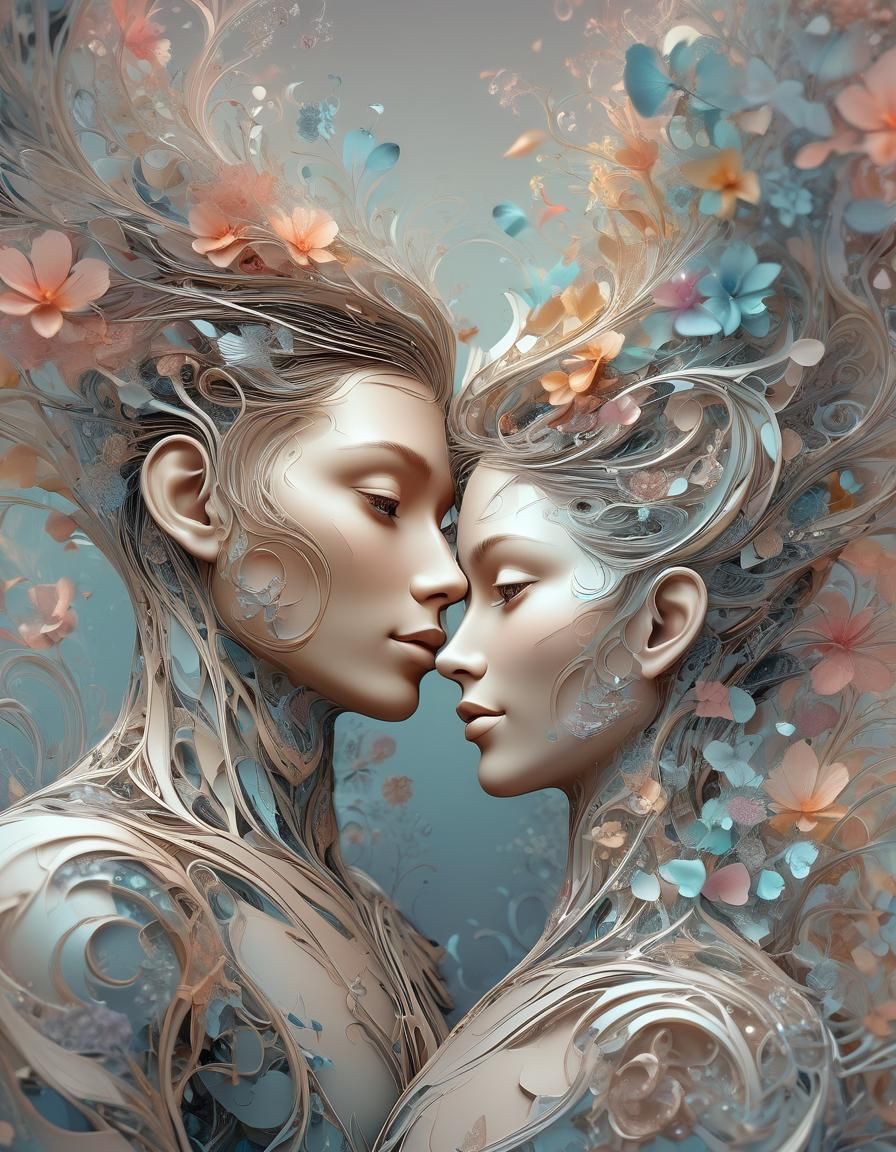 Abstract Fractal Portrait: Lovers Entwined in Vector Art