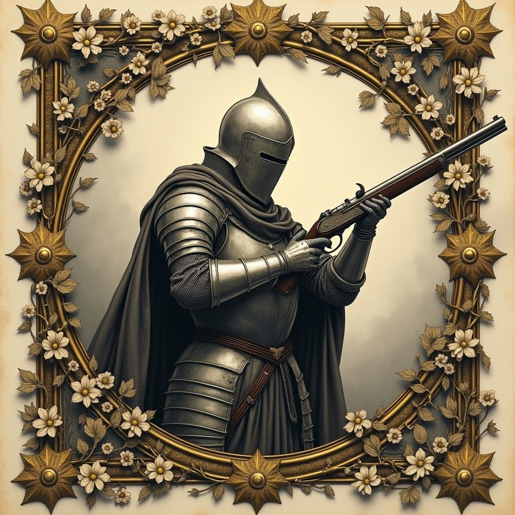 Ornate Knight with Flintlock Gun in Gothic Style