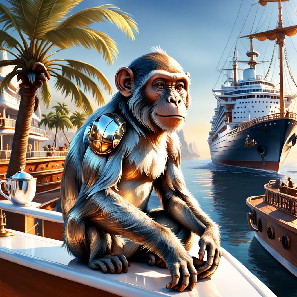 Monkey on Ship in Kaladesh: Hyperrealistic Digital Art