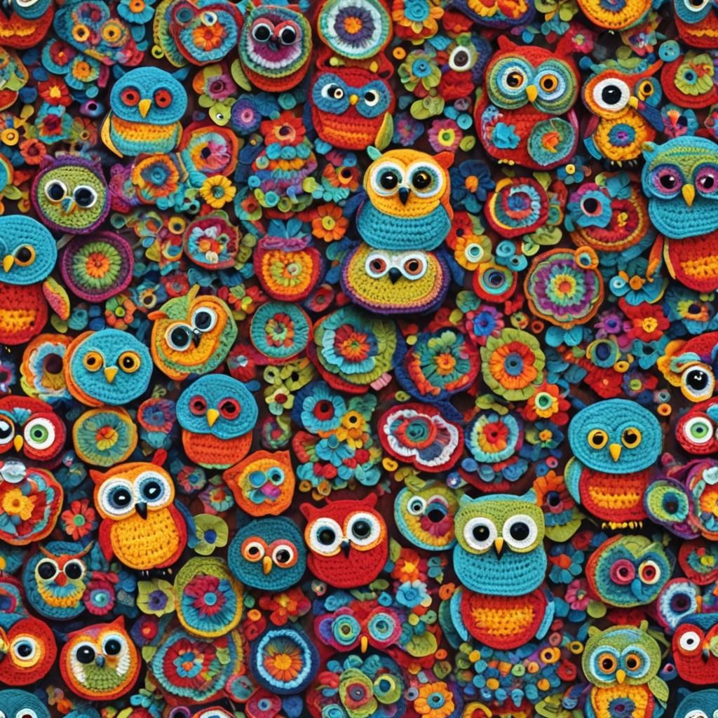Colorful Crochet Owl Art