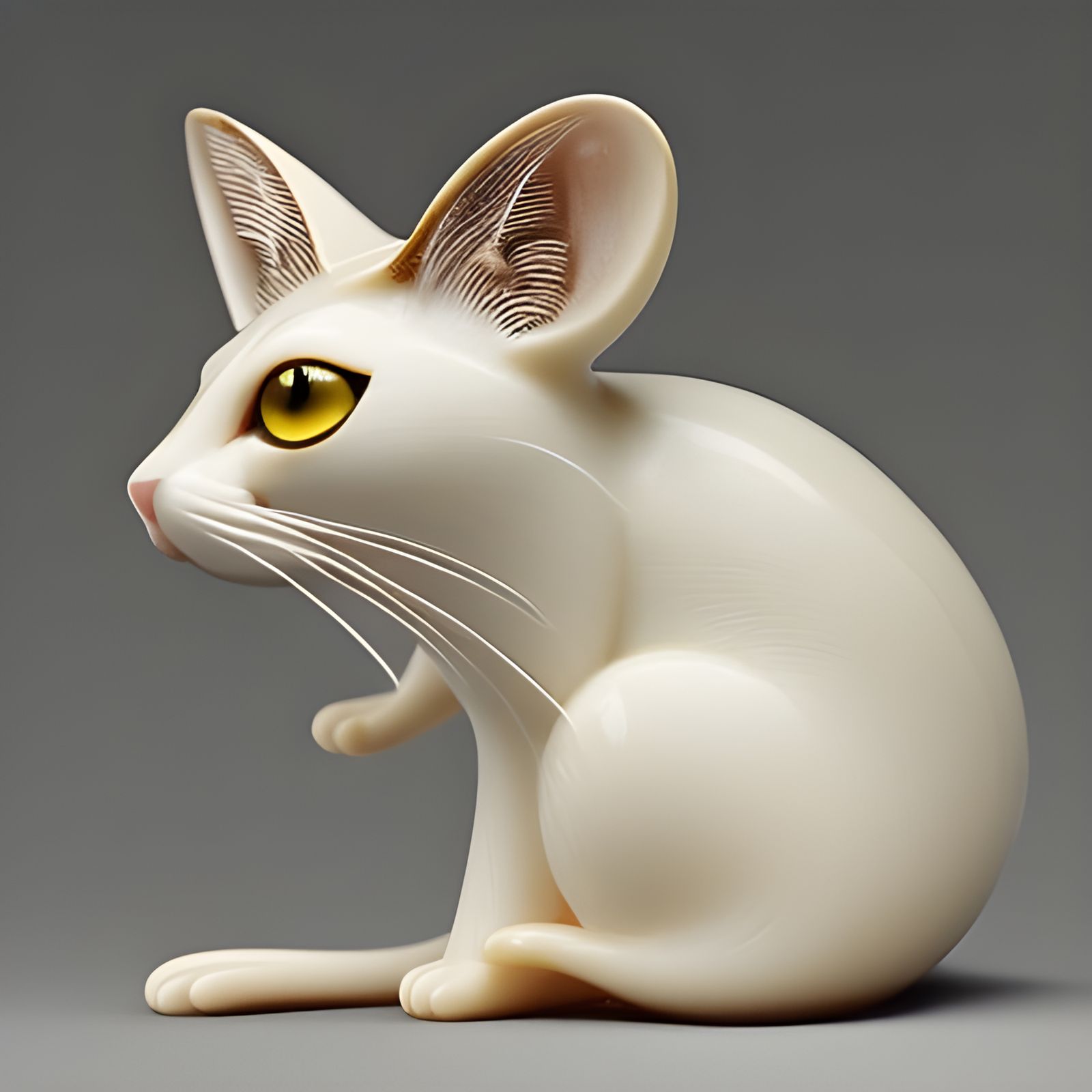 Intricately Carved Mouse and Cat Figurine