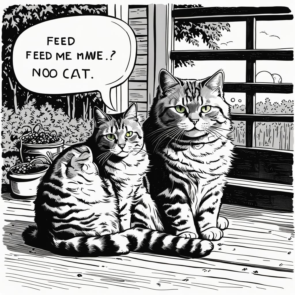 Cats Arguing Over Food on a Porch