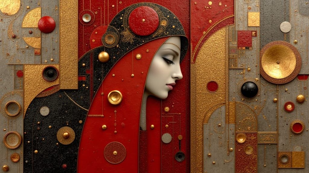 Elegant Princess in Scarlet, Chiaroscuro Oil Painting