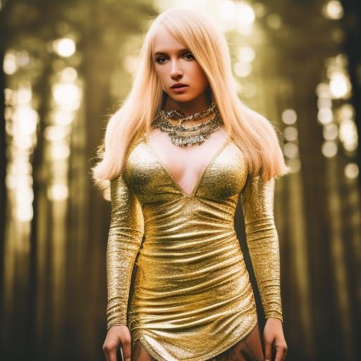 Blonde in Gold Chainmail Dress: Digital Painting