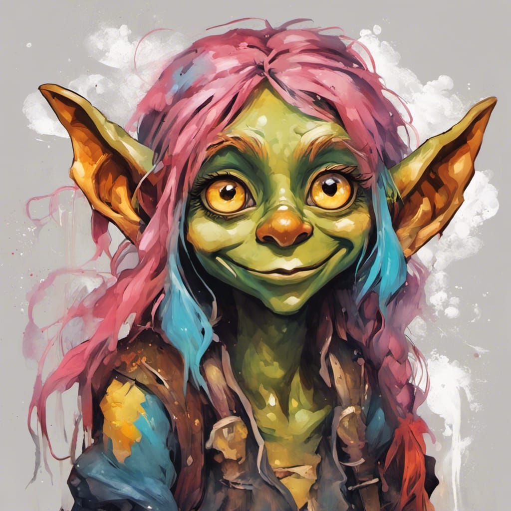 Happy Young Goblin Girl in Graffiti Art Style