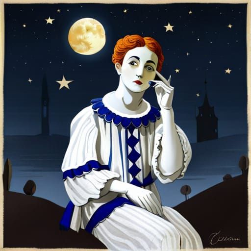 Pierrot in the Moonlight Digital Painting
