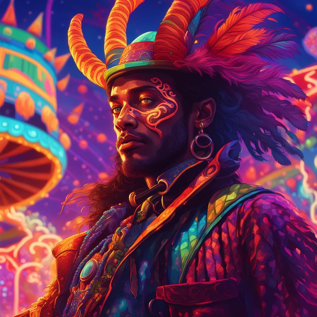 Mystical Tiefling Gunslinger in Neon Carnival