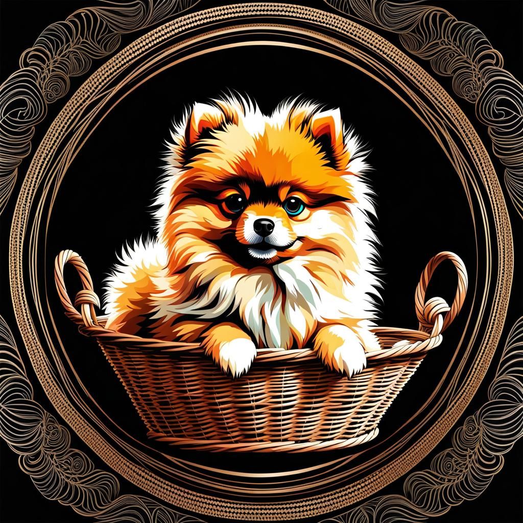 Vibrant Line Art of Pomeranian Puppy