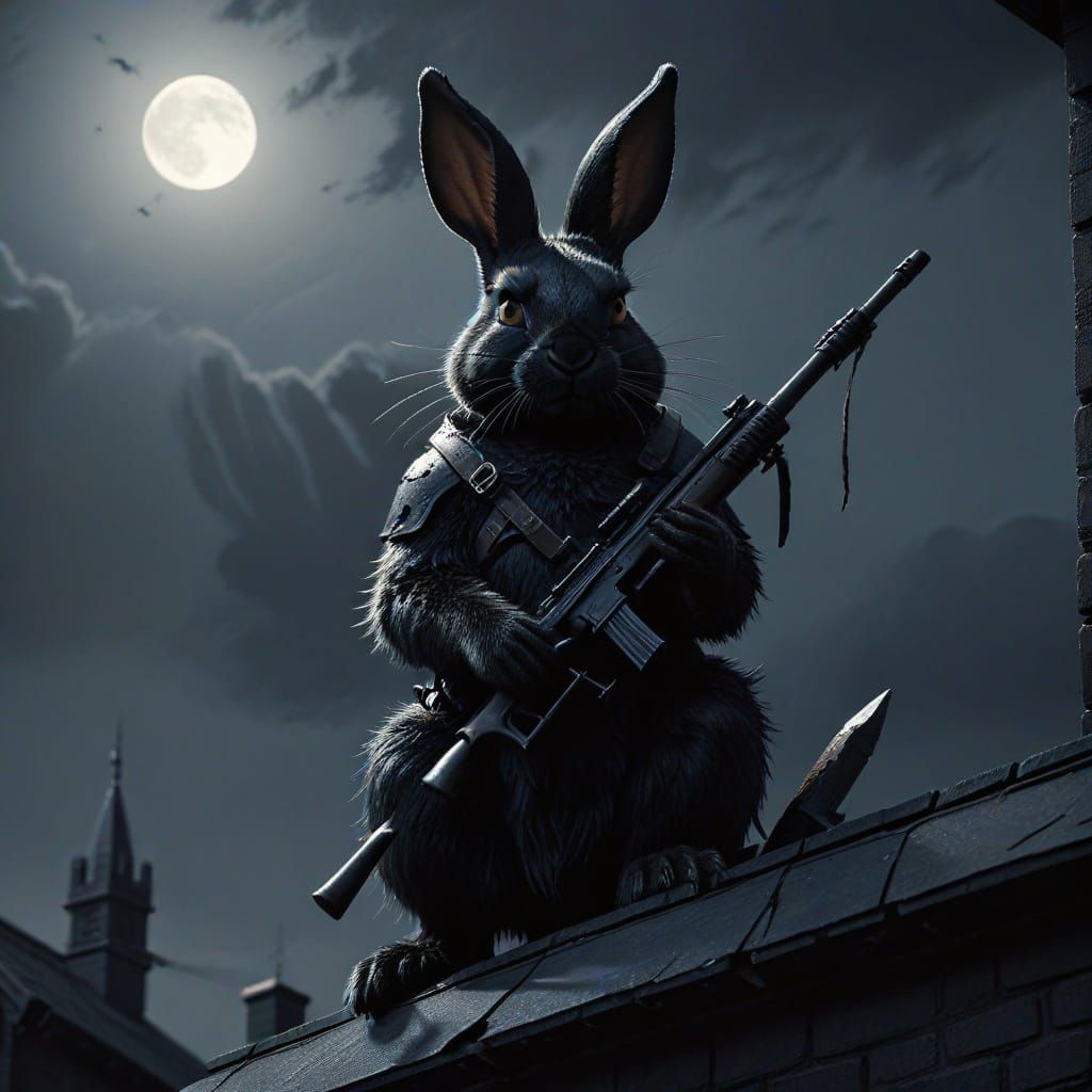 Dark Fantasy Rabbit Assassin in Cinematic Stealth Pose