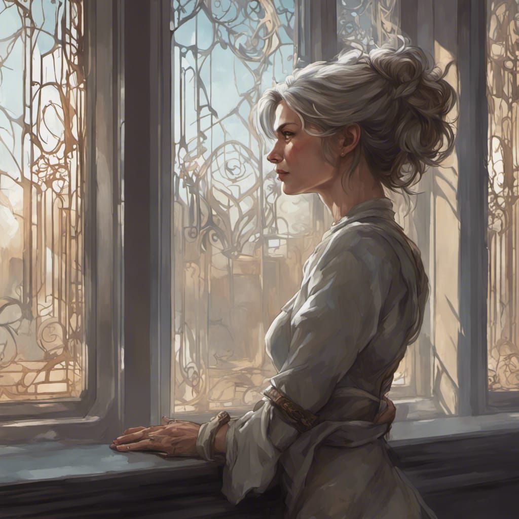 Sad Widow Portrait in Art Nouveau Style