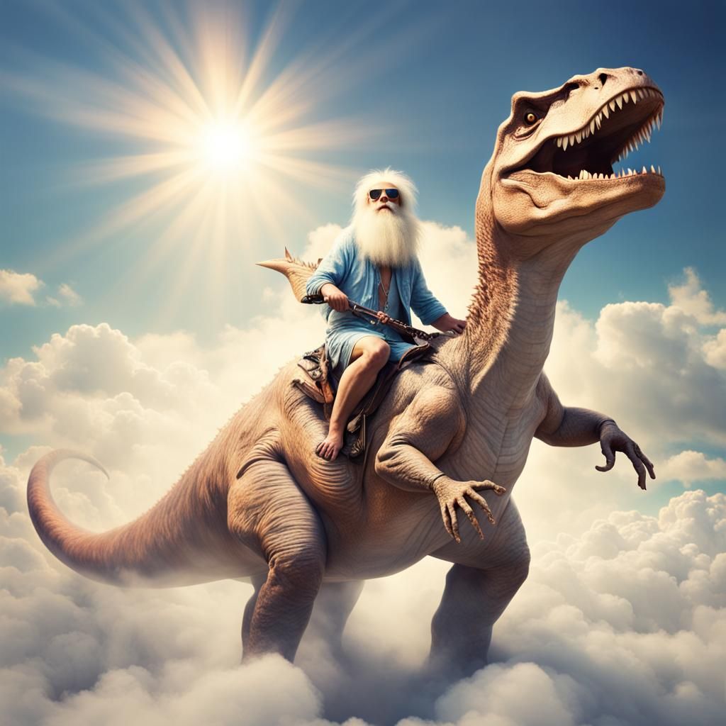Hippie Yeti Rides a Dinosaur in Sunshine