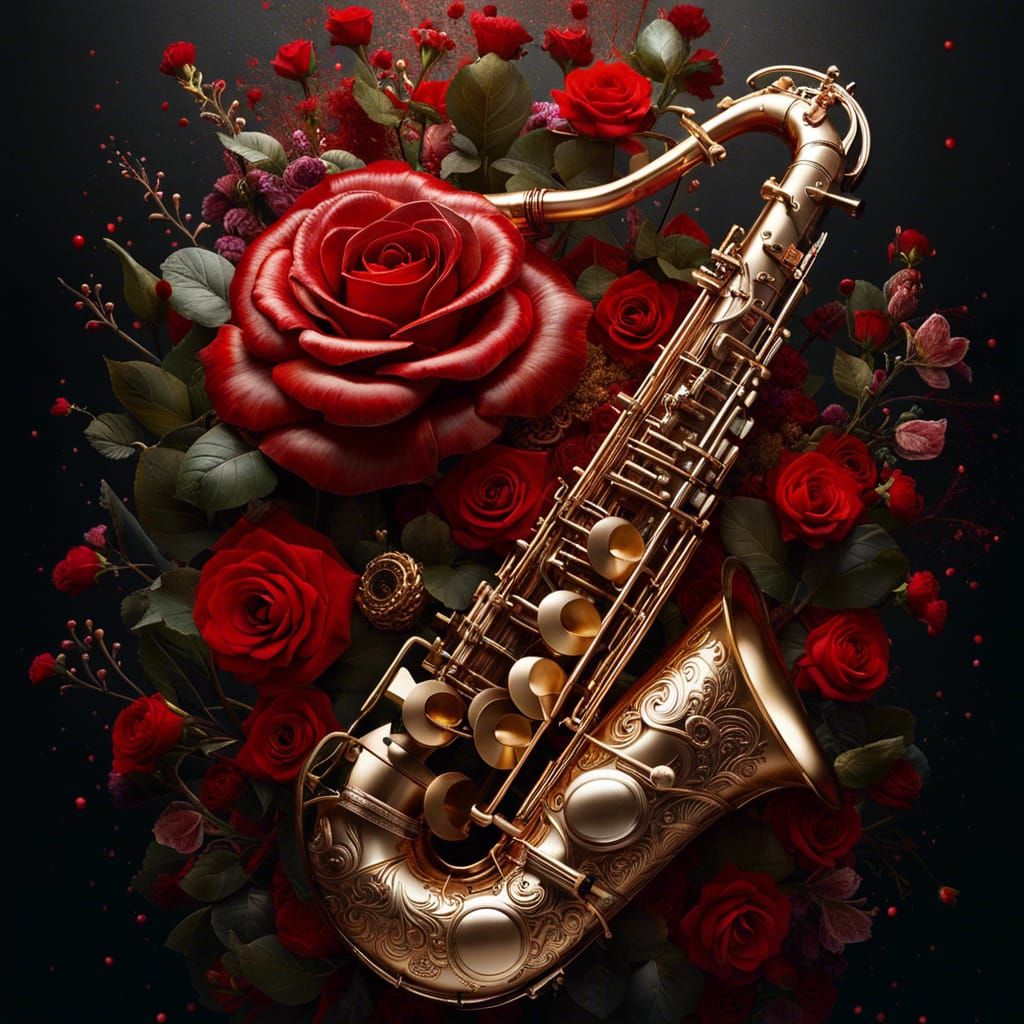Intricate Saxophone Portrait with Floral Motifs
