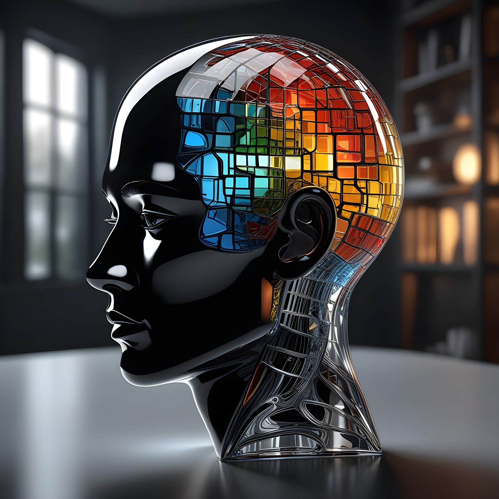 Surreal Cubist Fusion of Human and Rubik's Cube in Glass