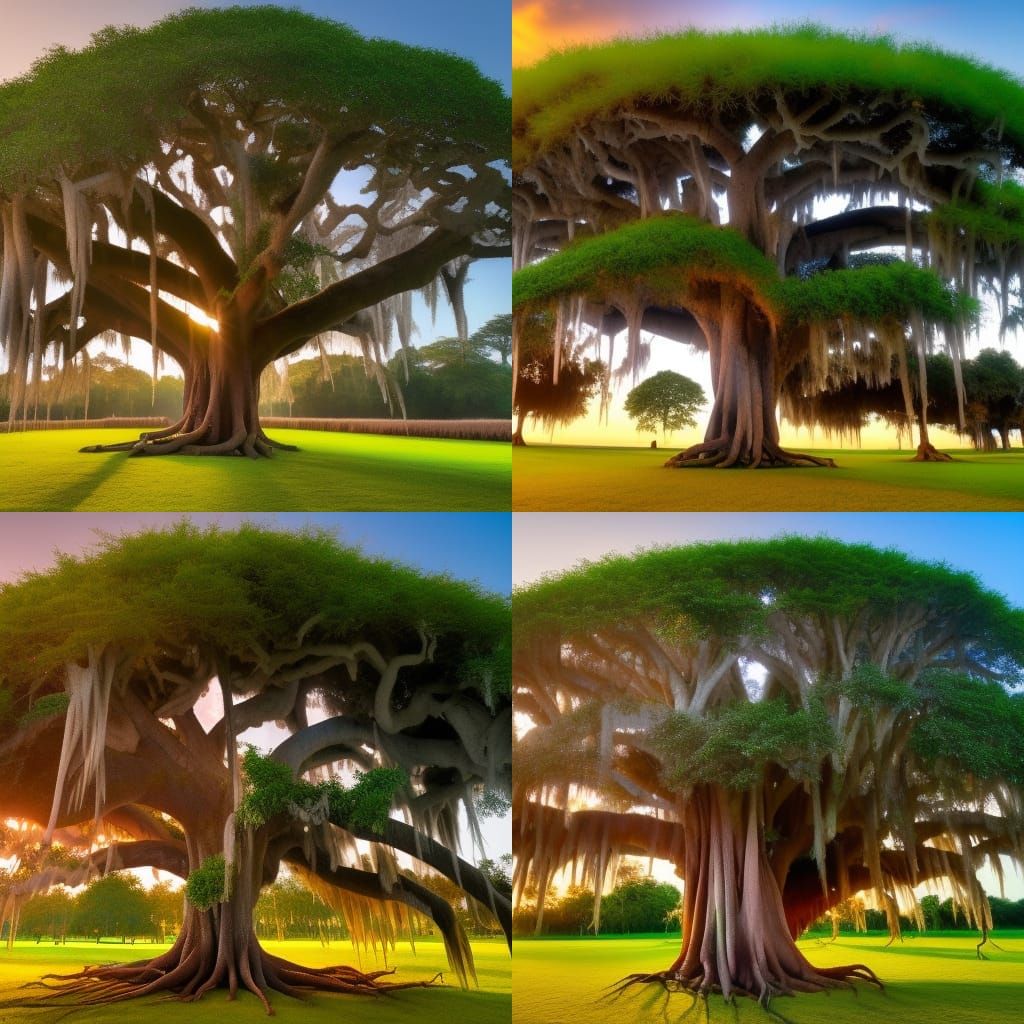 Majestic Banyan Tree in Meadow, High-Resolution Photo