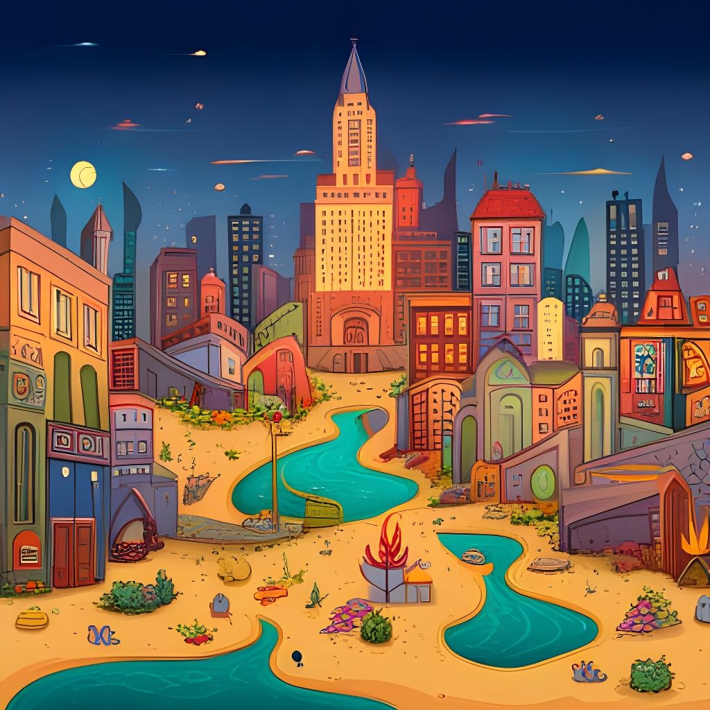 Underwater City with Mermaids and Marine Life