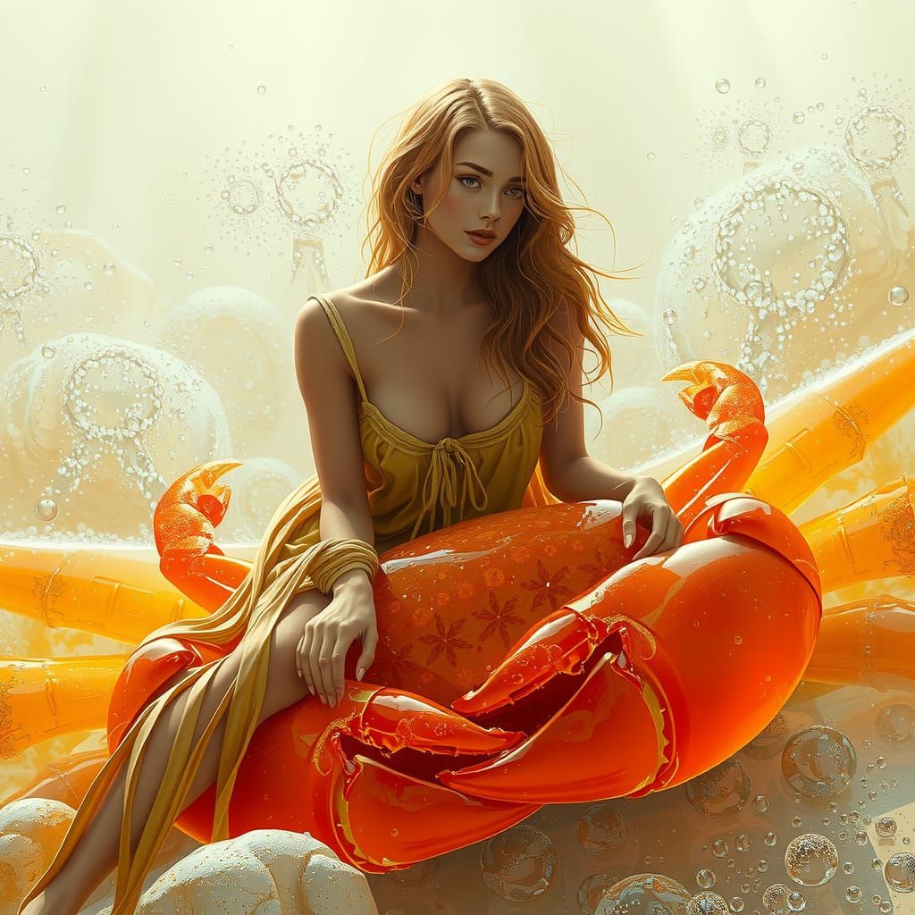 Gummy Crab Rider in a Soda Sea: Digital Art