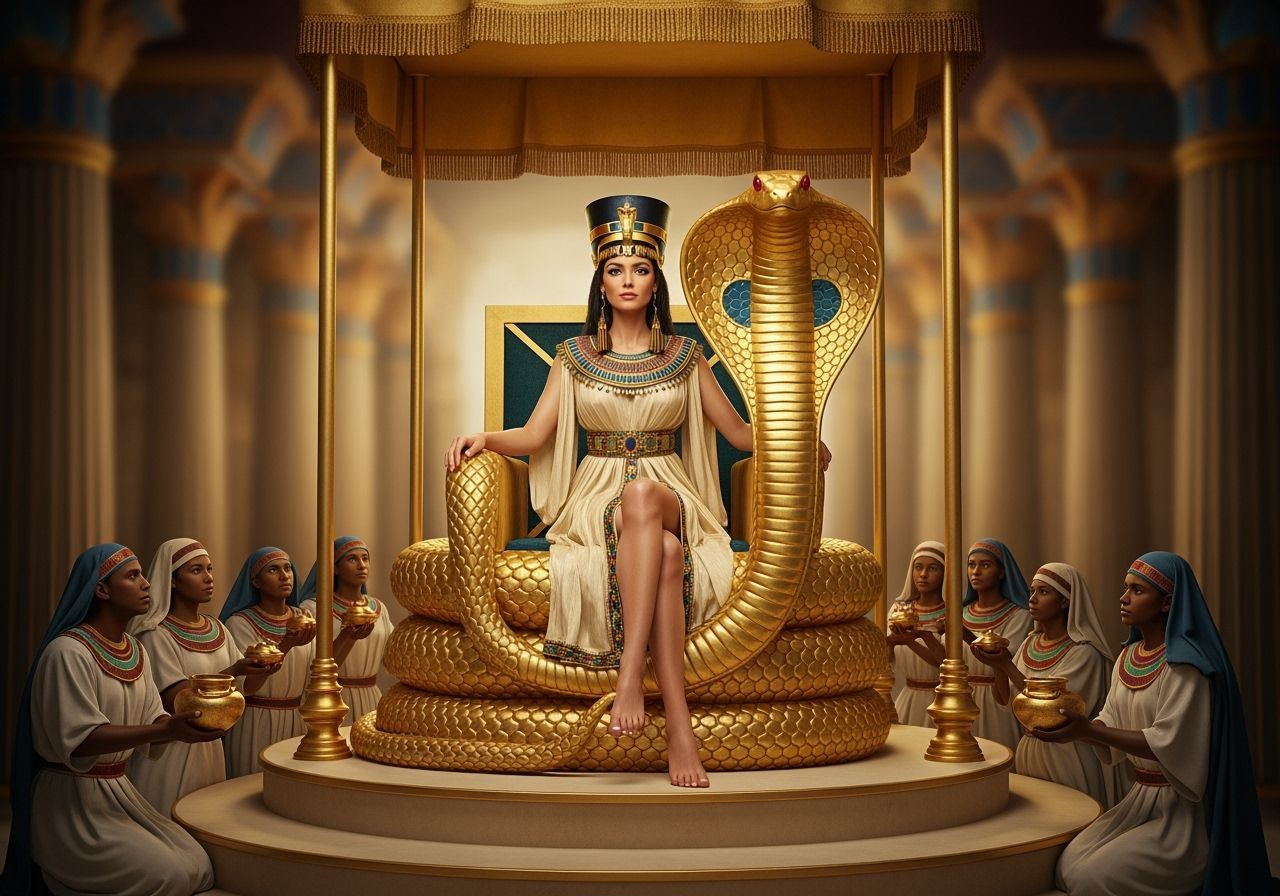 Egyptian Queen on Gold Cobra Throne Portrait