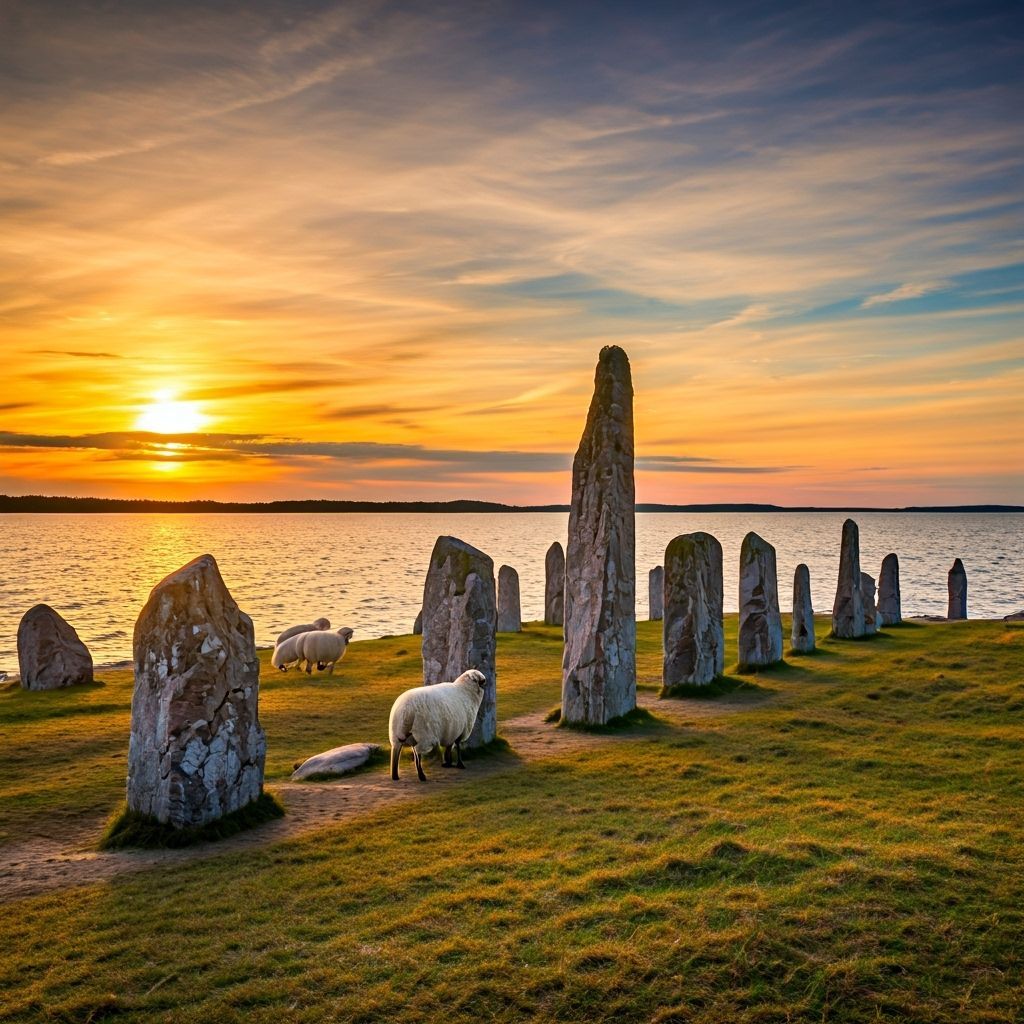 Sunset at Ale's Stones Monument in Sweden