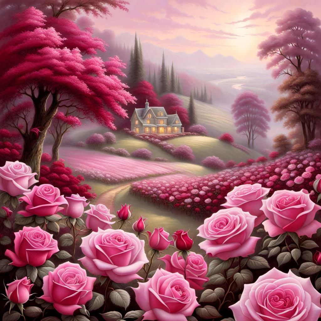 Dreamy Field of Roses in Ethereal Style