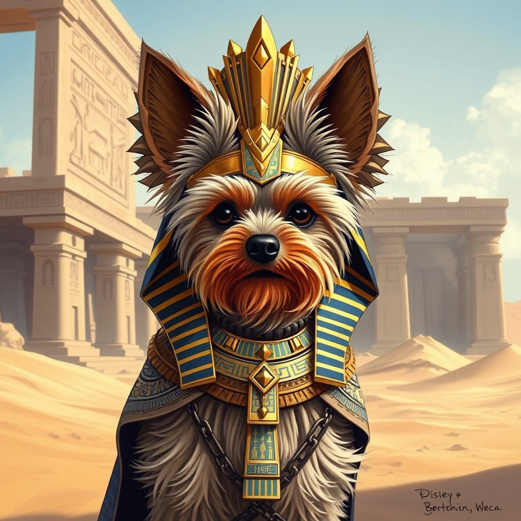 Pharaoh Yorkie in Ancient Egyptian Temple