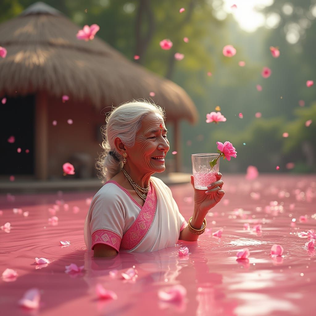 Dreamy Indian Grandma in Rosewater Fantasy