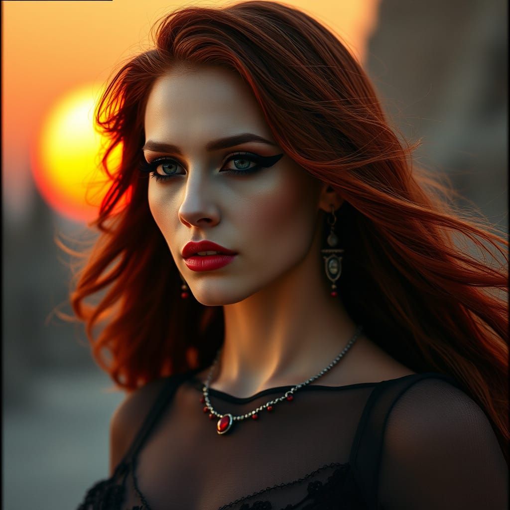 Ethereal Goddess in Blazing Sunset