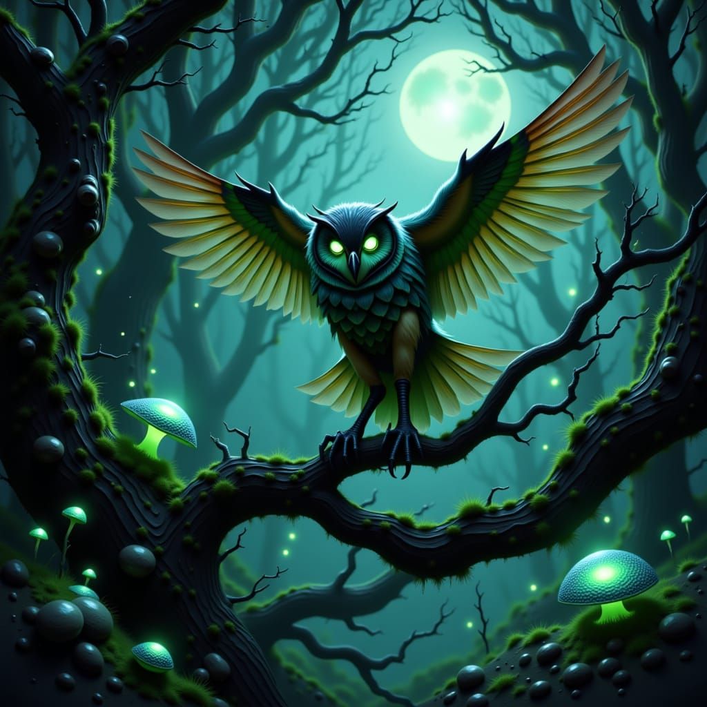 Majestic Owl in Dark Fantasy Forest Concept Art