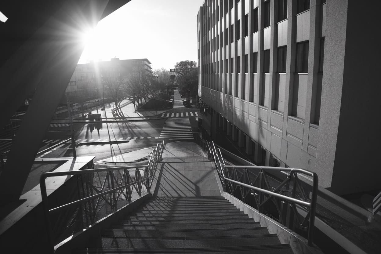 Monochromatic Urban Scene with Guiding Staircase