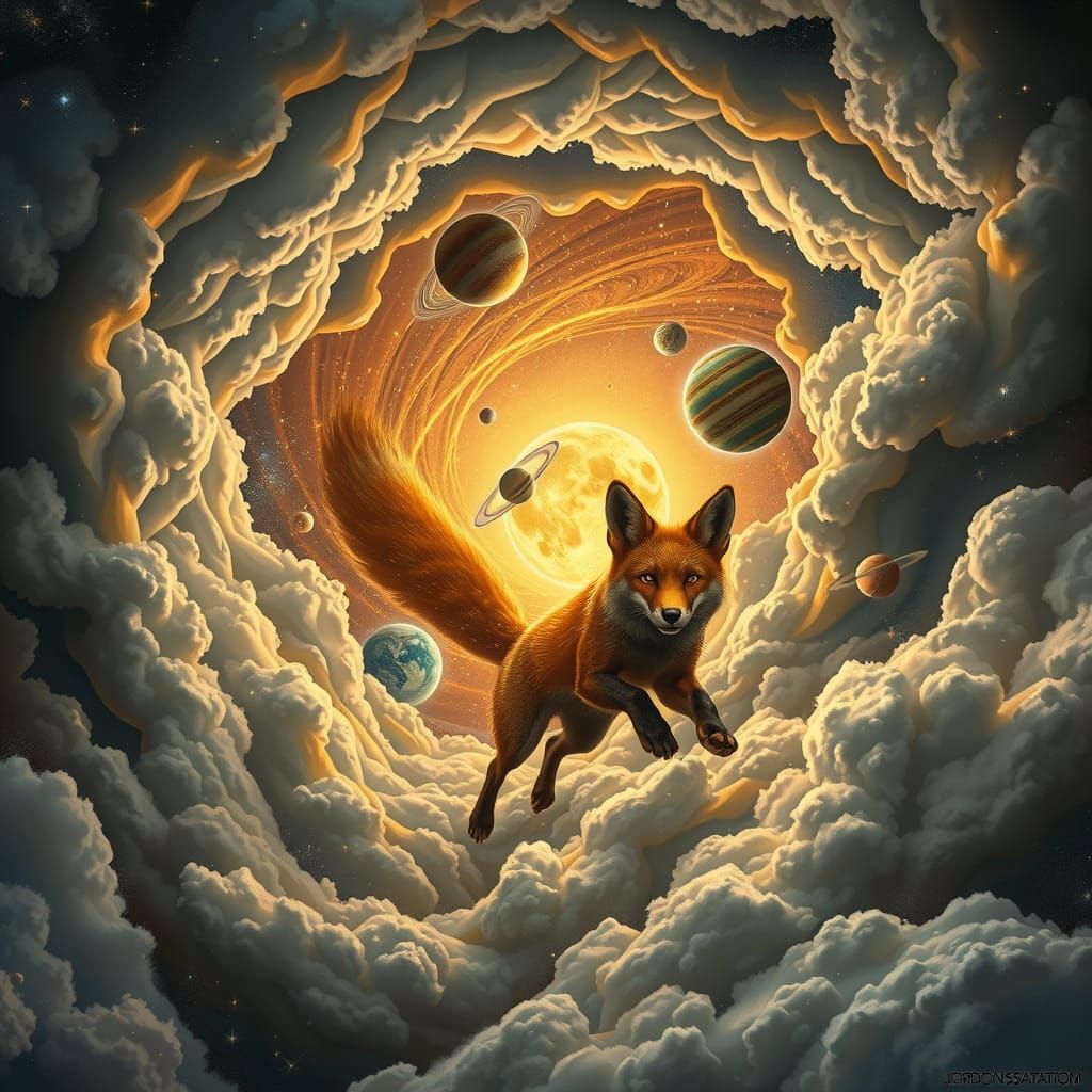 Fox Running Through a Universe Tornado