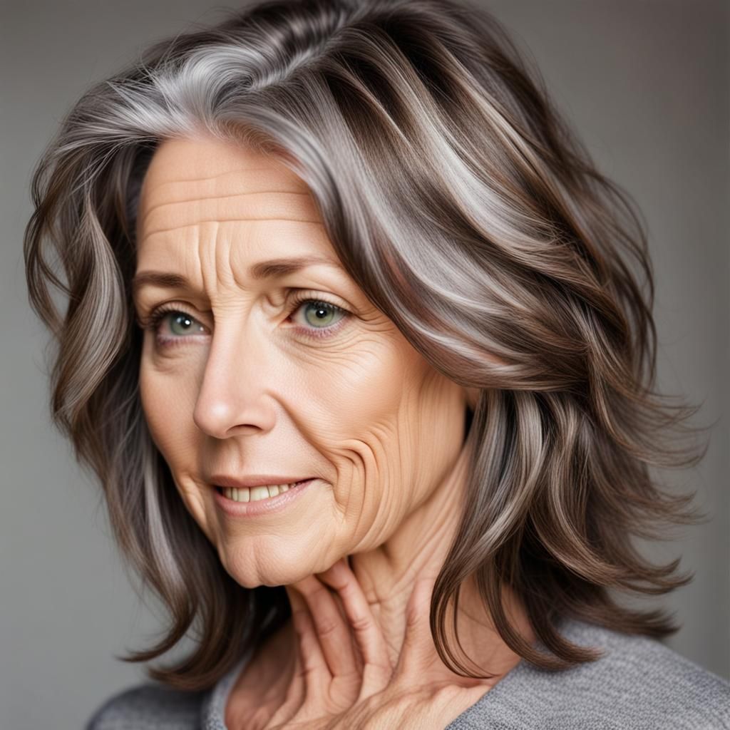 Portrait of a Middle-Aged Woman with Grey Hair