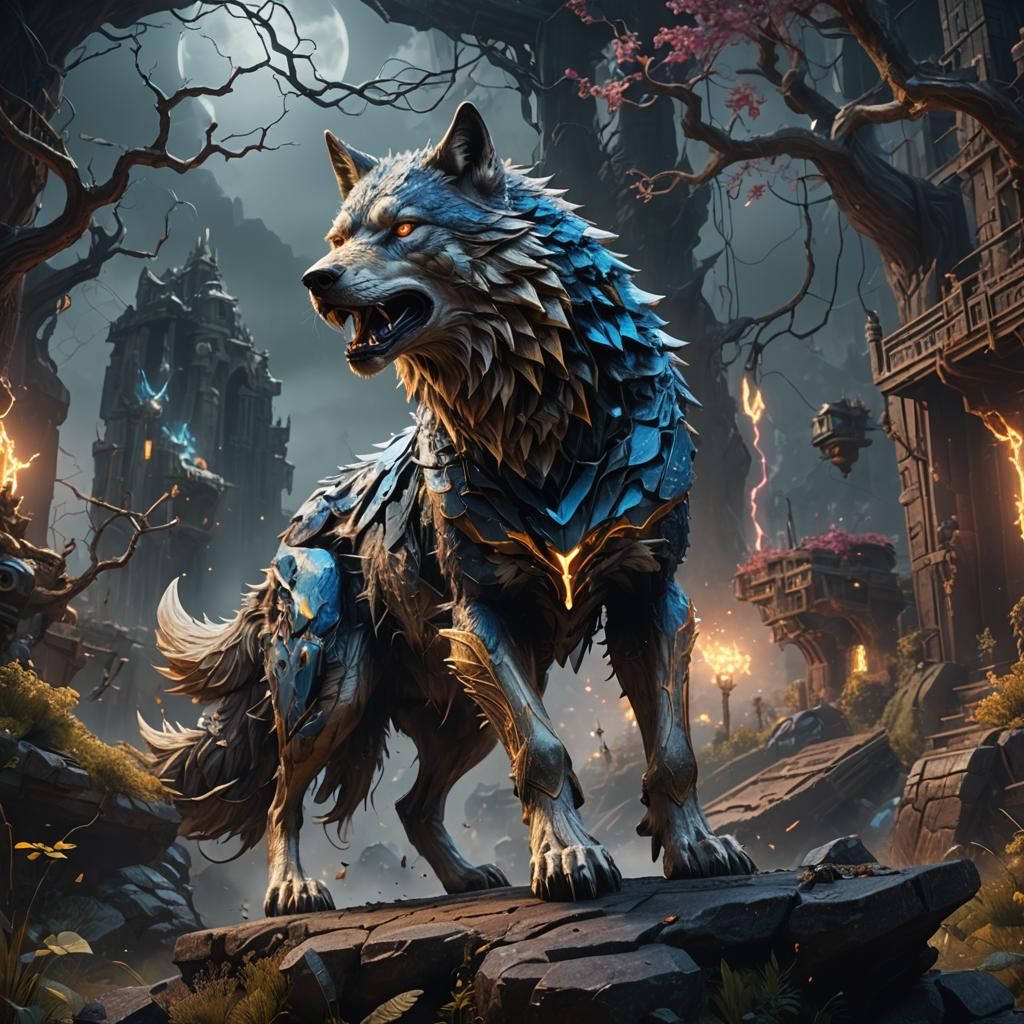 Electric Wolf Fantasy Concept Art in 8K