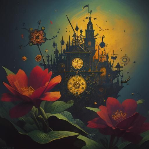 Kaleidoscopic Eye with Floral Woodcut Elements