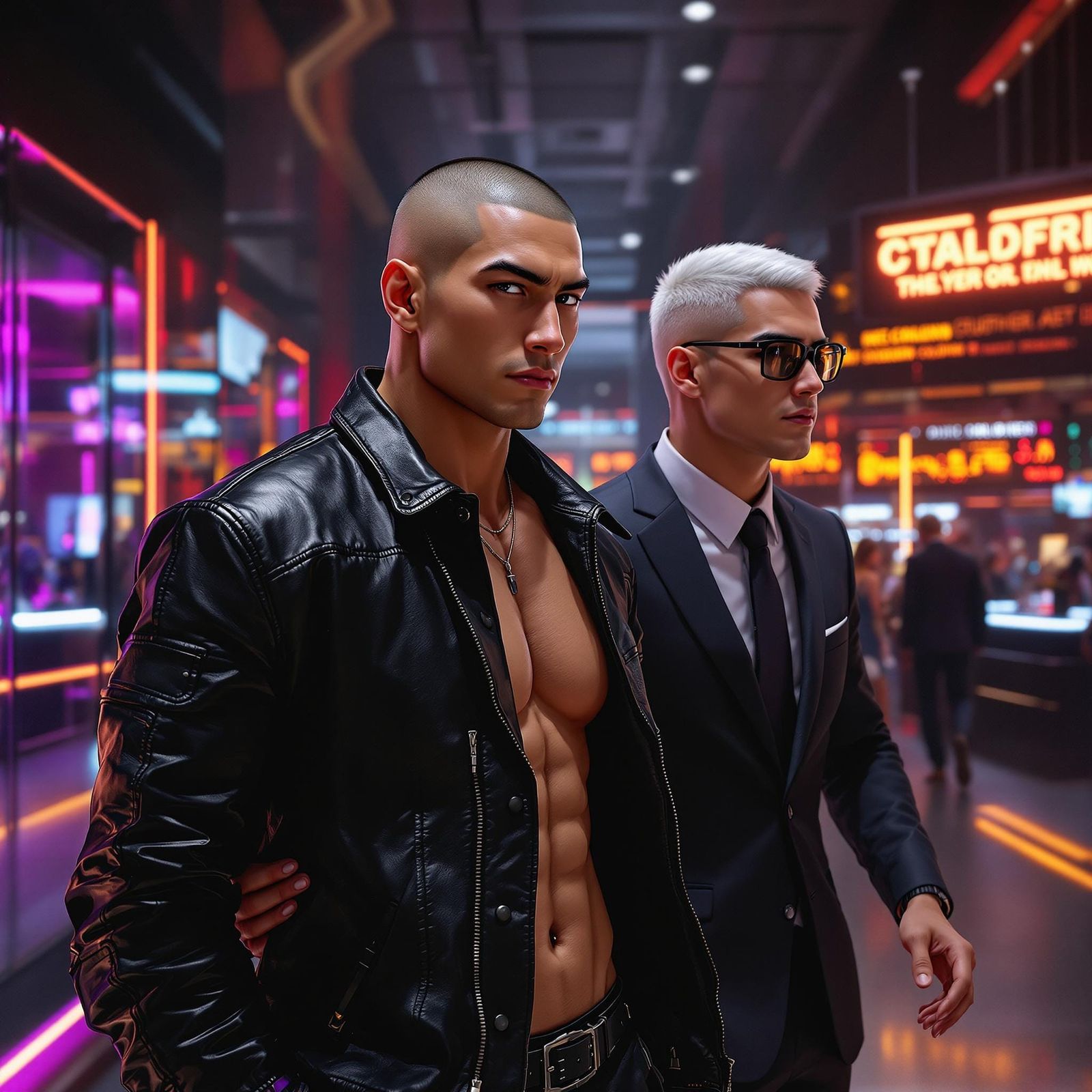 High-Tech Disco Scene with Handsome Couple in 3D Anime