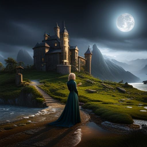 Fantasy Castle Night Scene in Detailed Digital Art