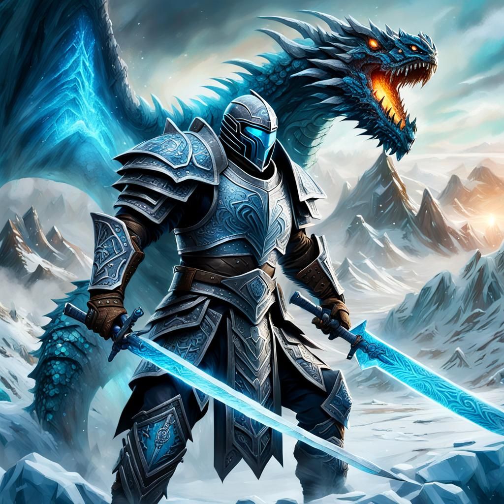 Ice Soldier Battles Earth Dragon in Winter