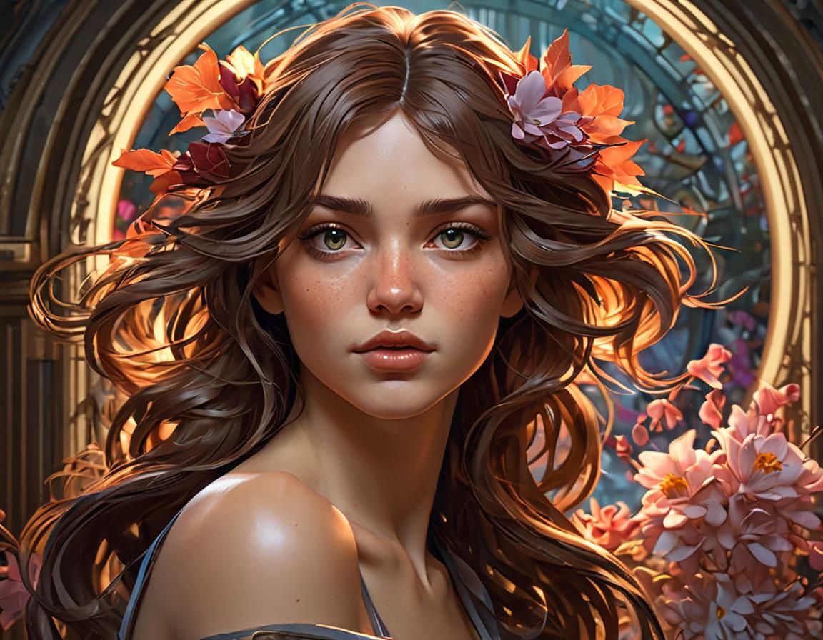 Detailed Portrait in Art Nouveau Style