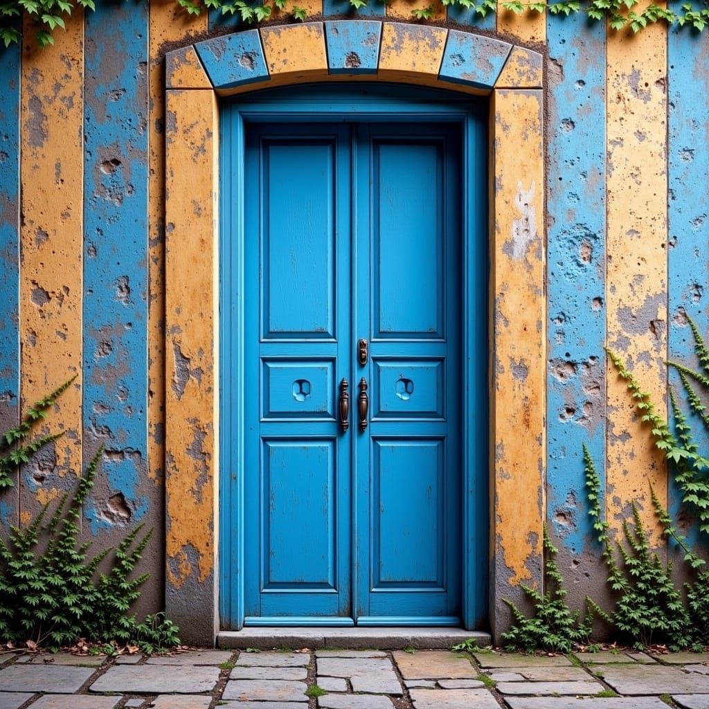 Blue Door Transforms into Striped Door in a Surprising Twist