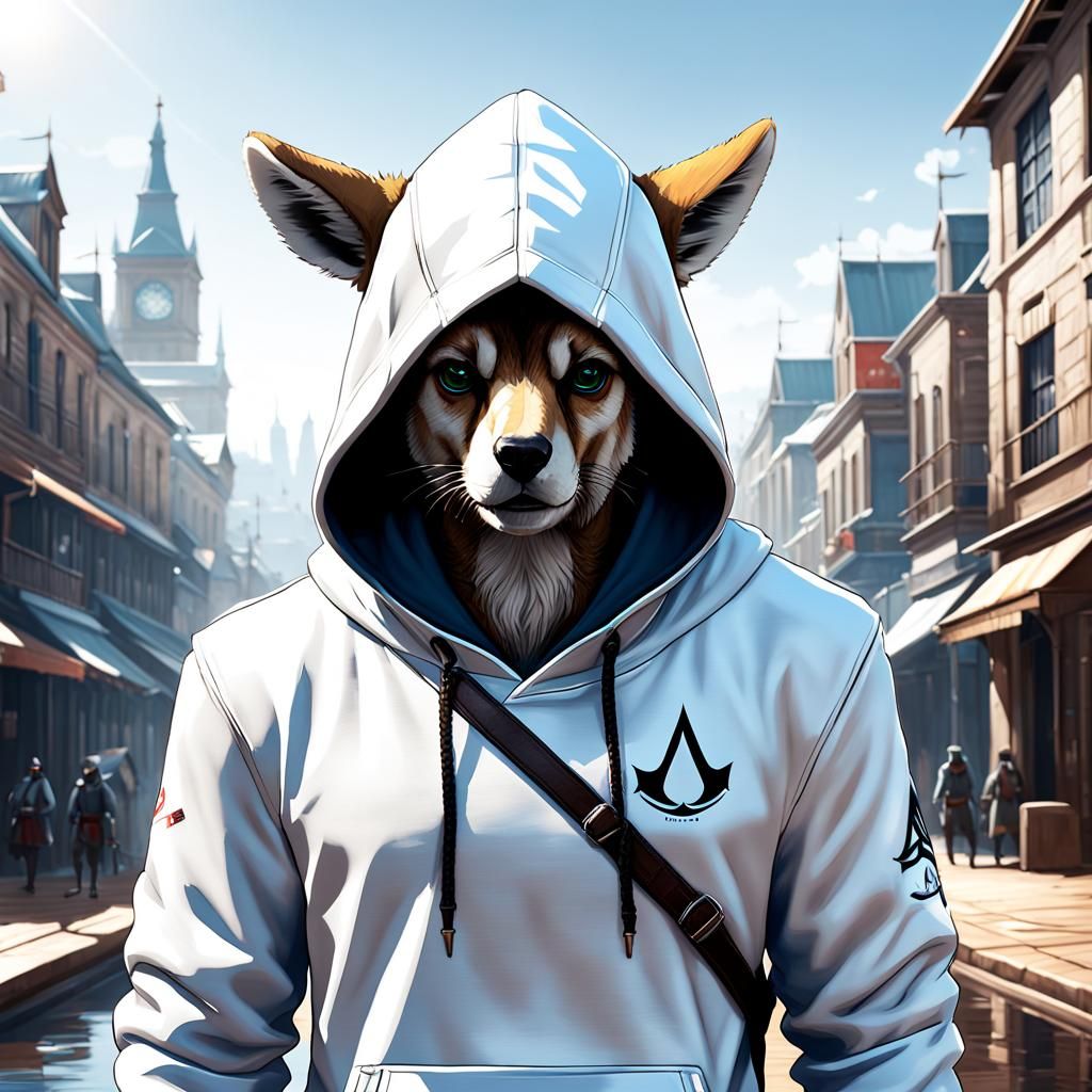 Assassin's Creed Kangaroo in White Hoodie: 3D Anime Art