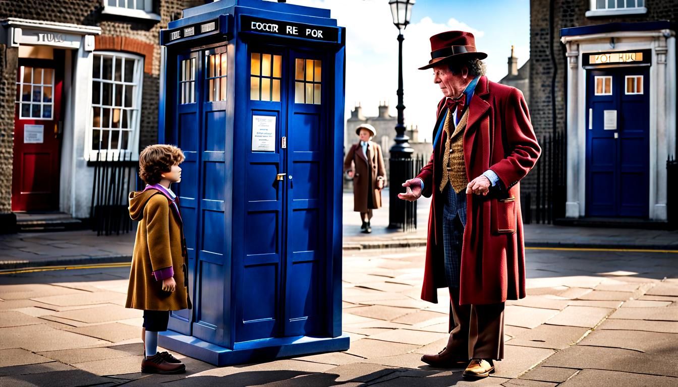 A scene of little boy meeting the 4th Doctor