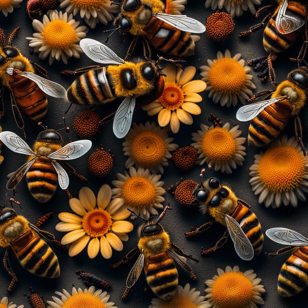 Ololiuqui Flowers and Bees in Hyperrealistic Detail