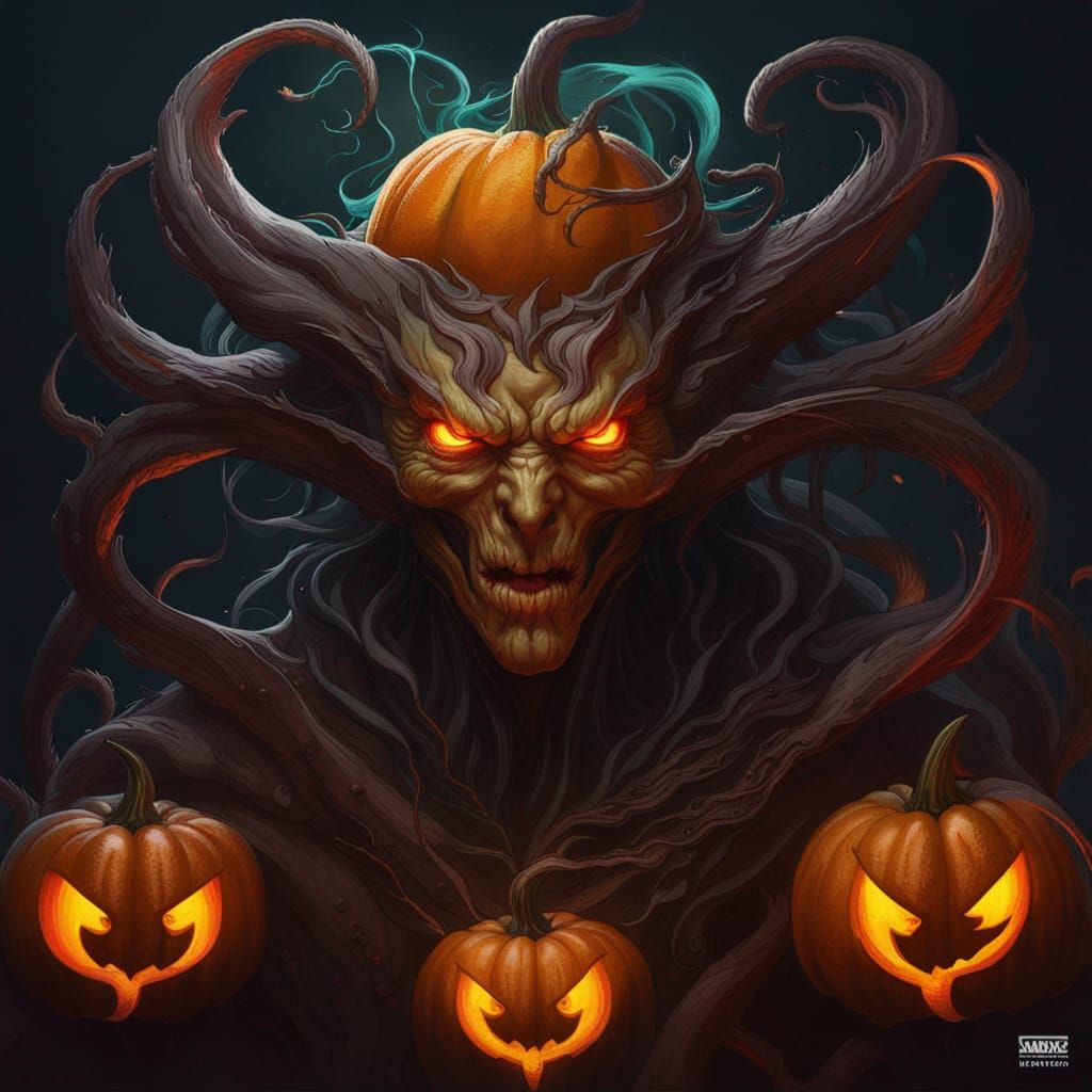 Demonic Eldritch Pumpkin Portrait in Hyperdetailed Style