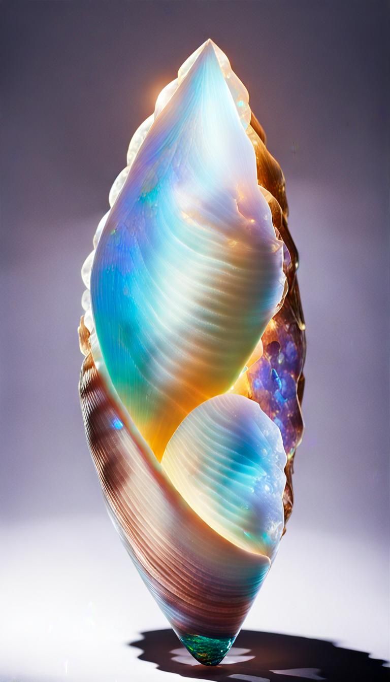 Giant Iridescent Cone Shell with Quartz Crystals