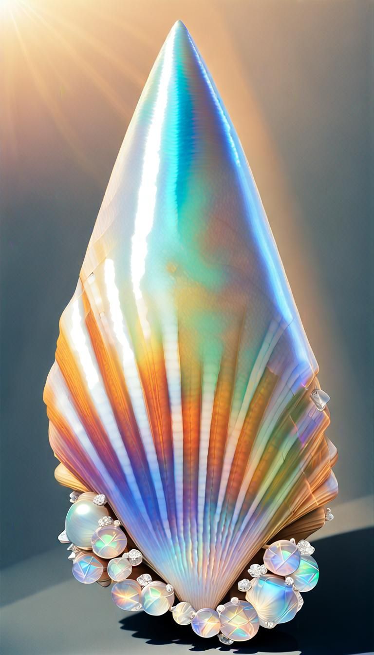 Giant Iridescent Cone Shell Supported by Crystals