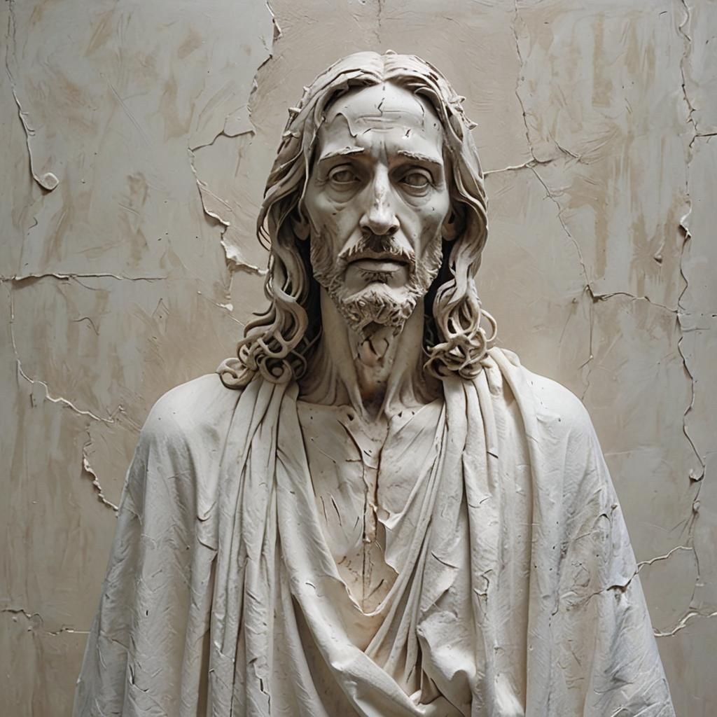 Jesus Plaster Sculpture in Dadaist Art Gallery
