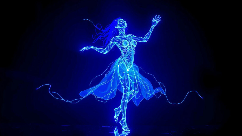 Electric Blue Laser Goddess in Neon-Lit Void