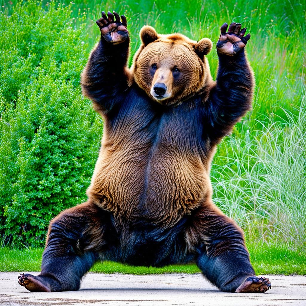 Obese Bear Doing a Handstand