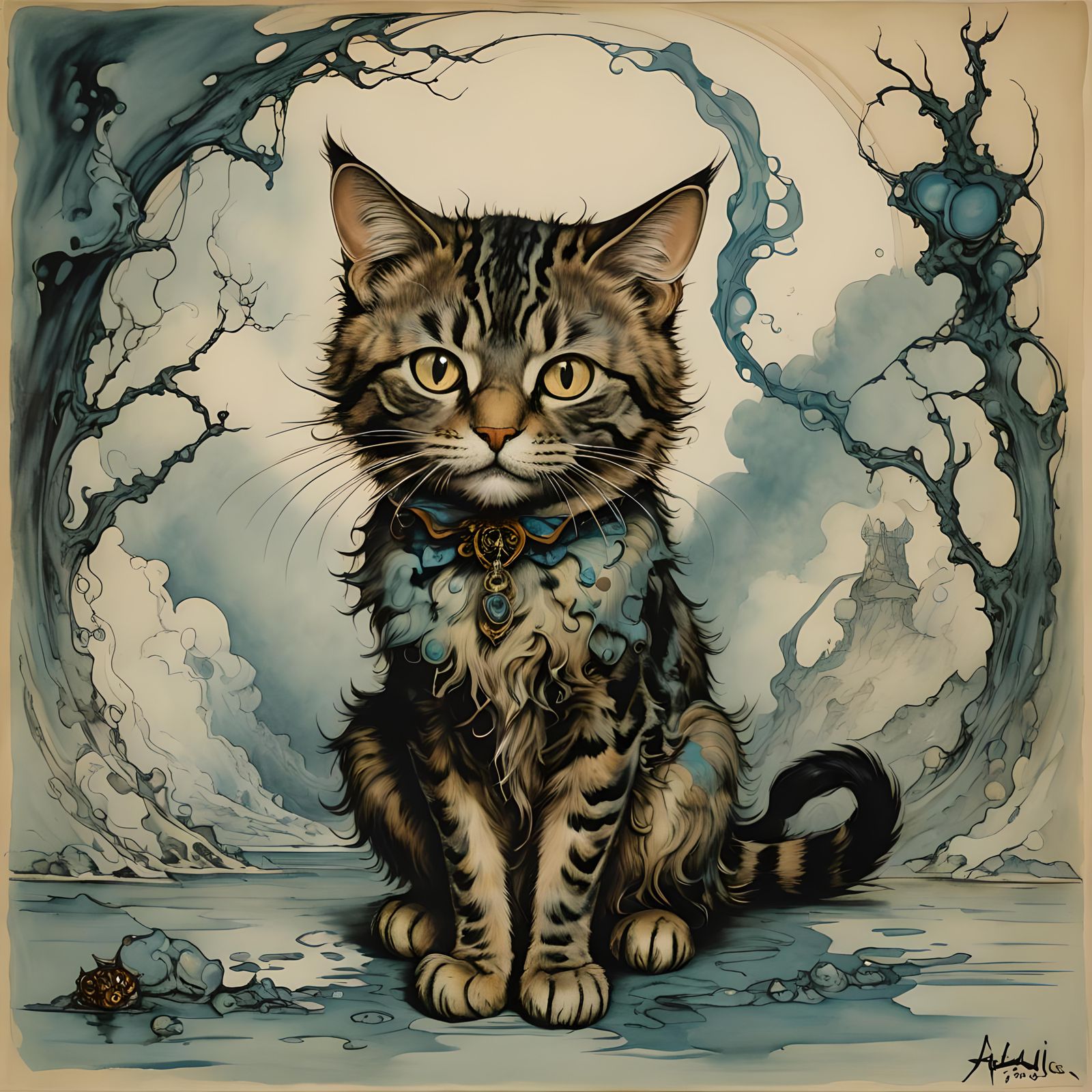 Surreal Cat in Melting Oil Paint Style